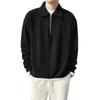 Men Vertical Striped Top Half Zipper Turn-down Collar Corduroy Loose Solid Color Long Sleeves Pullover Shirt Daily Wear