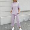 Комплект из 2 предметов: женский топ и брюки, полувысокий воротник, средние рукава, блузка, широкие брюки с эластичной резинкой на талии и карманами, повседневный свободный наряд для отдыха
