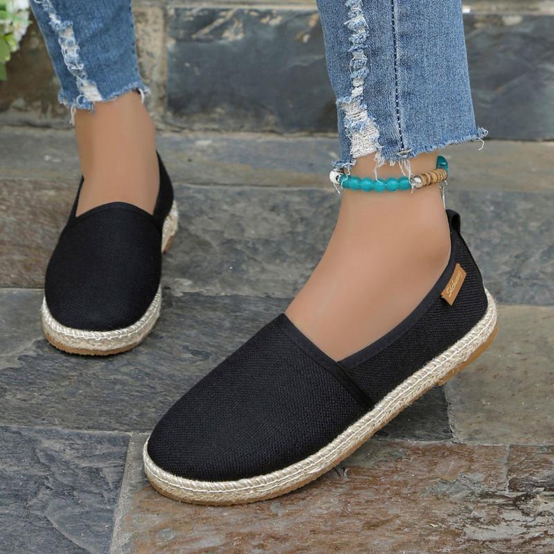 Women's Slip-On Linen Fisherman Shoes - Breathable Casual Penny Loafers with PU Sole