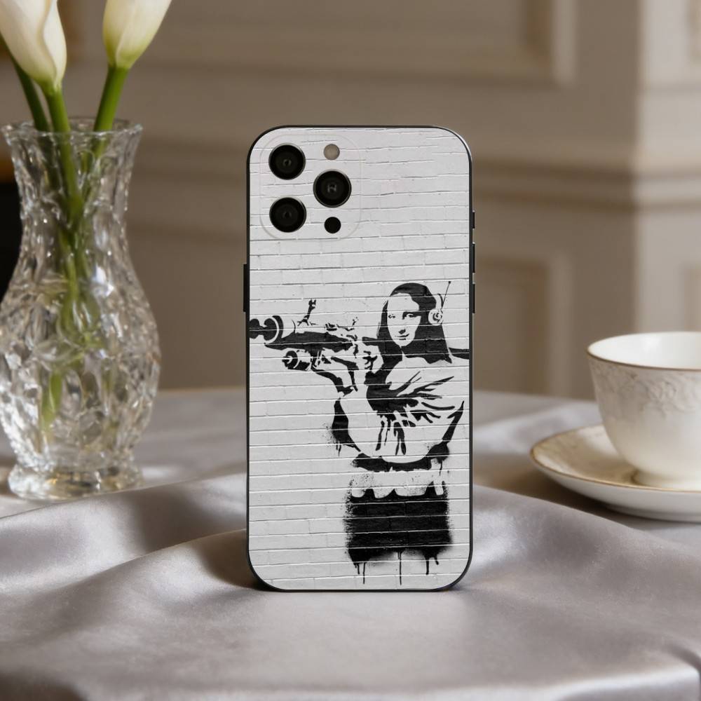 S-Стрит-арт B-Бэнкси G-Граффити Чехол для телефона для iPhone 17pro,16,15,14,13,12,11 Plus,Pro Max,XS,Мягкий силиконовый черный чехол
