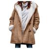 Women Winter Plus Size Solid Plus Velvet Coat Long Sleeve Horn Buckle Pocket Overcoat
