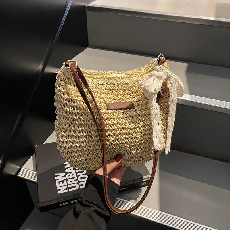 Crossbody Woven Straw Woven Bag for Women with Large Capacity New Summer Versatile Bucket Bag Seaside Vacation Beach Bag