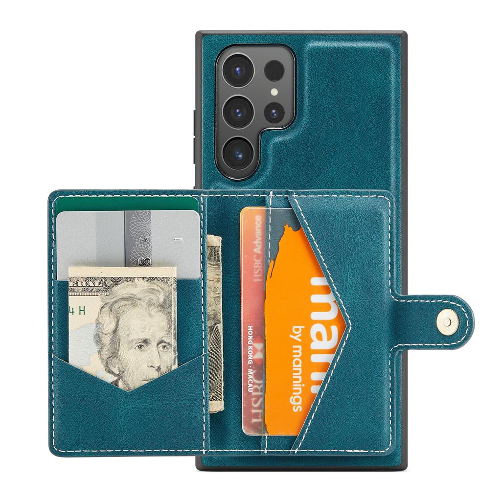 For Samsung Galaxy S25 Ultra Case JEEHOOD J01 Retro Leather Phone Back Cover with Detachable Magnetic Card Holder