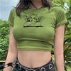 Black Goth Aesthetic Vintage Crop Top T-shirt Women Korean Kawaii Harajuku Punk Kpop Gothic Streetwear Y2k Female Clothing