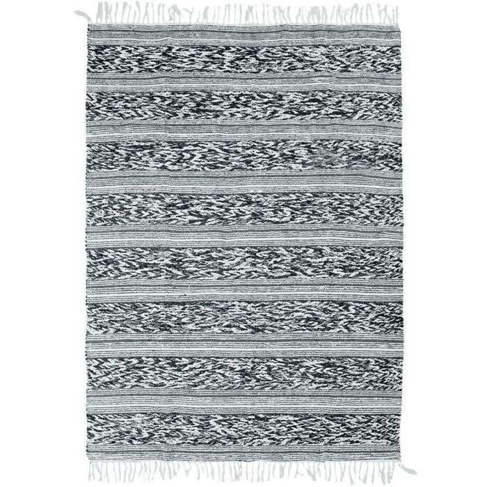 Tapis en coton bande relief blanc-noir 190x290