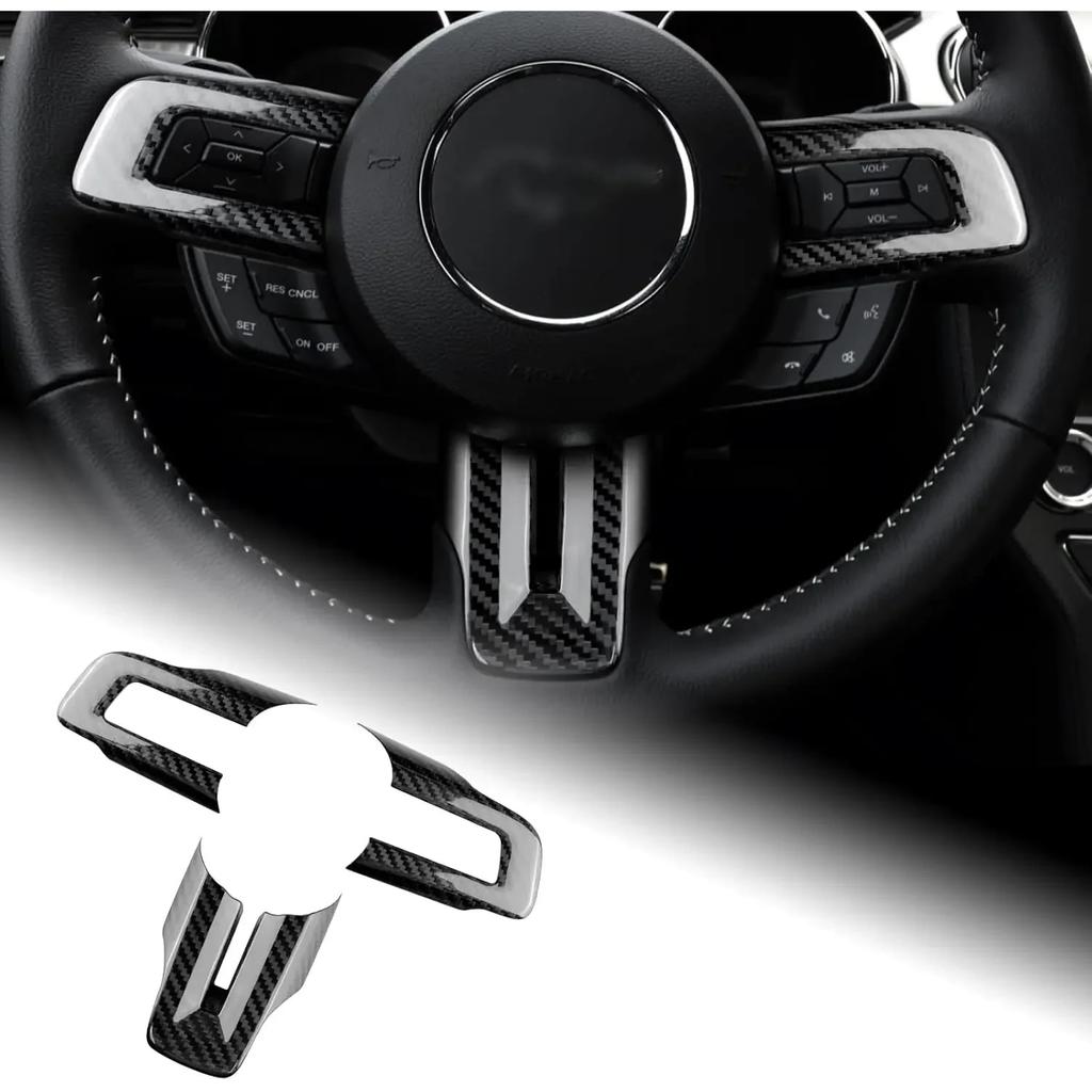 Carbon Fiber Steering Wheel Button Sticker Interior Panel Cover Trim for Ford Mustang 15-22 Anti Scratch Decorative Accessories