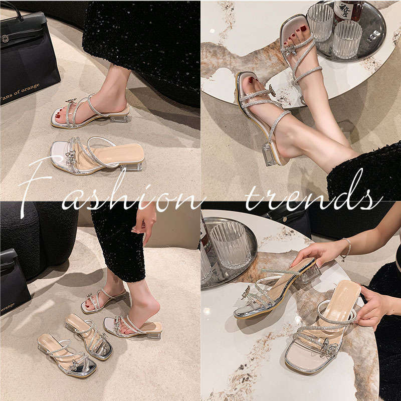 Французские туфли на толстом каблуке, женская летняя одежда 2025 года, новые босоножки на высоком каблуке со стразами и бантом в стиле феи