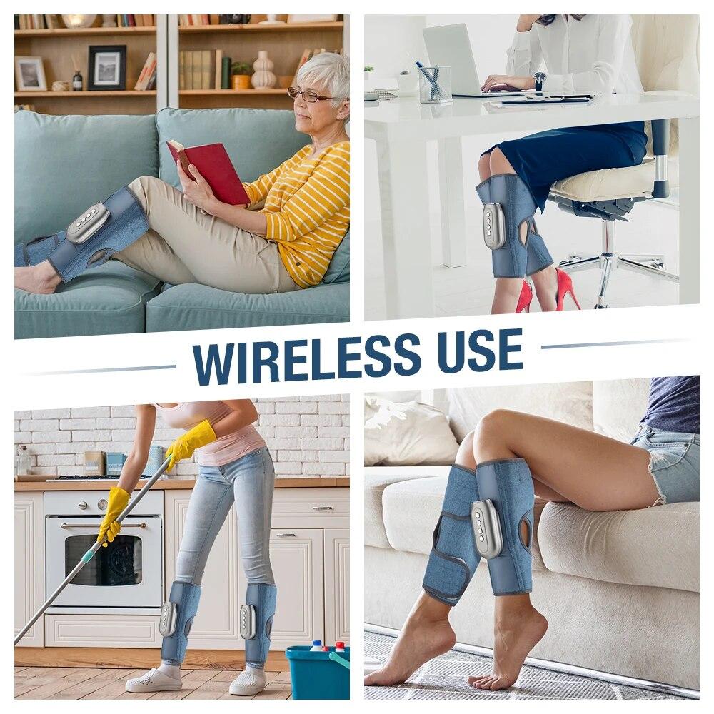 Беспроводной массажер для икр с дистанционным управлением, горячий компресс, разминающий давление воздуха, массажер для ног и ног, кровообращение в мышцах