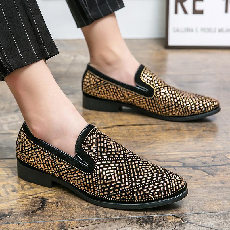 Men Dress Italian Shoes Slip On Fashion Party Men's Shoes Pu Leather Moccasin Glitter Formal Male Shoes Man Oxford Shoes For Men