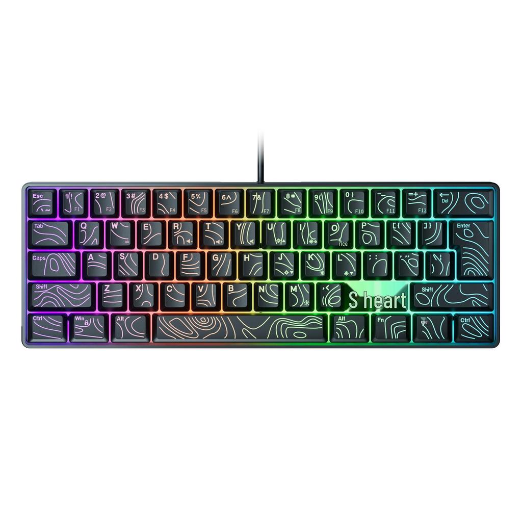 61-клавишный RGB проводной игровой комплект клавиатура и мышь, немеханическая мембранная, черно-белый, с семицветной мини-подсветкой