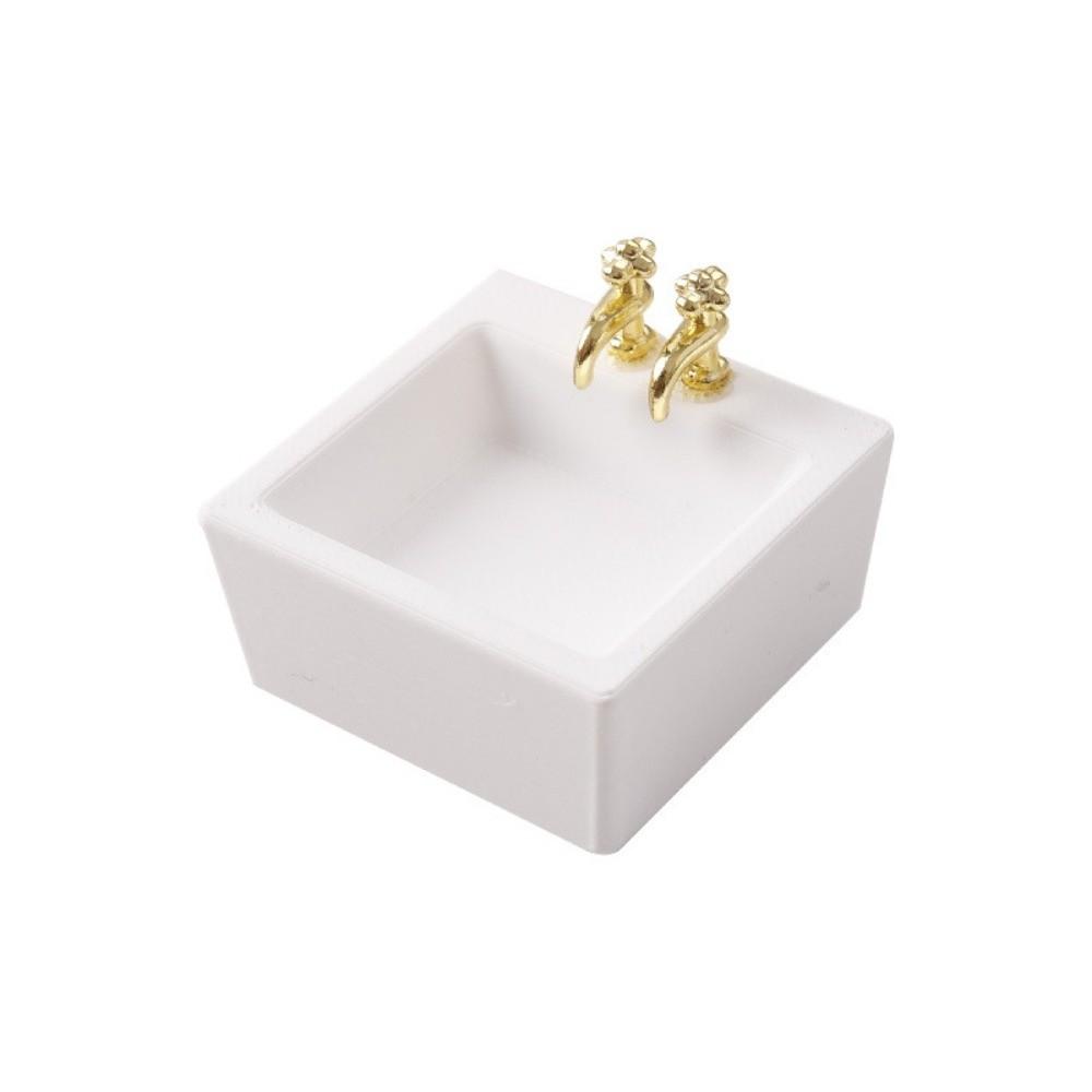 White Dollhouse Bathroom Sinks Golden Tap Miniature Dollhouse Sink  Dollhouse Accessories