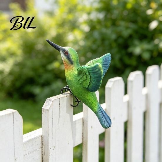 Outdoor Patio Ornament Resin Hummingbird Figurine, Clip?on Bird Statue for Fence, Flower Pot Tree Waterproof Animal Figurine Branch, Realistic