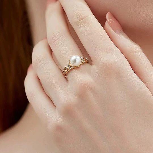 New freshwater pearl bead butterfly flower open ring for women