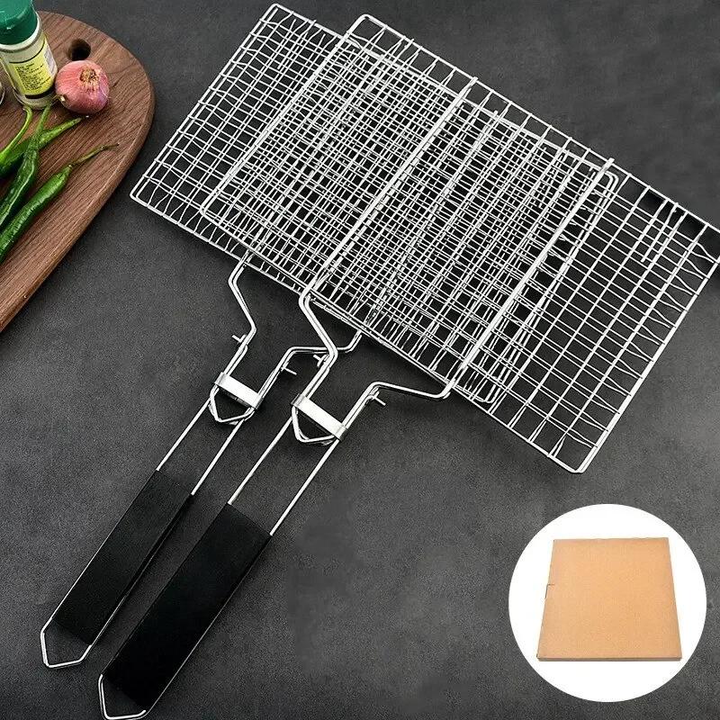Foldable BBQ Basket Kamado Bbq Accessories Portable Dog Sling Water Gun Stainless Steel Removable Handle Steak Grill Barbecue