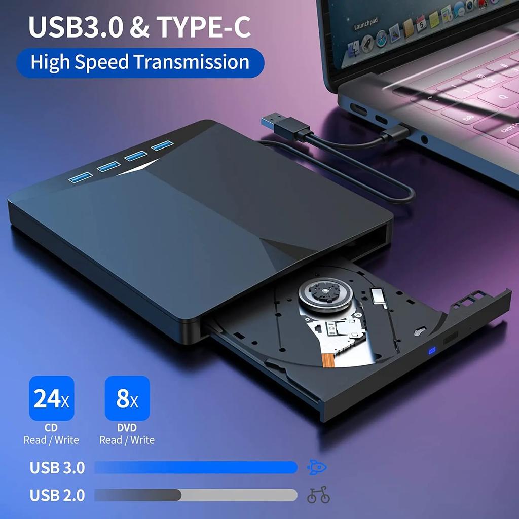 7-в-1 USB 3.0 Type-c внешний DVD RW оптический привод записывающее устройство считывающее устройство плеер оптический привод внешний ПК ноутбук настольный компьютер