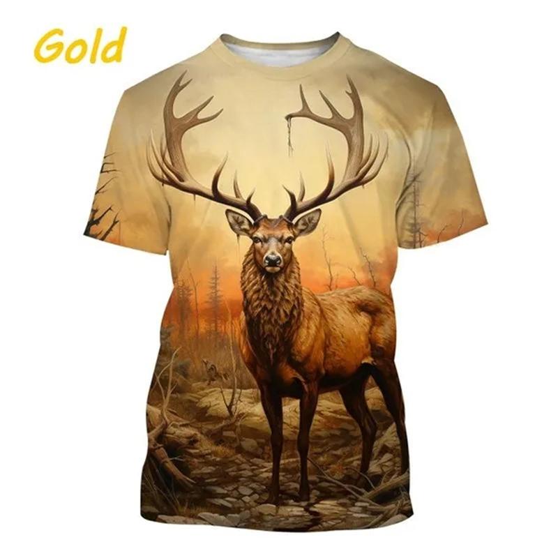 Летние топы для мужчин и женщин, охота на лося, оленя, камуфляж, 3D-принт, по всей поверхности, футболка большого размера с коротким рукавом, крутая одежда, топы