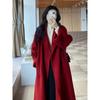 Красное шерстяное пальто Женское шерстяное пальто Осень и зима Высококлассное чувство Маленький свободный стиль средней длины