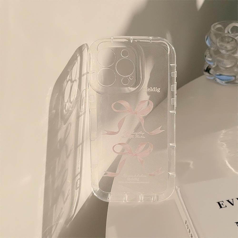 Girly Pink Ribbon Bow for Apple 17promax Mobile Phone Case for IPhone13 New Model 14p/16