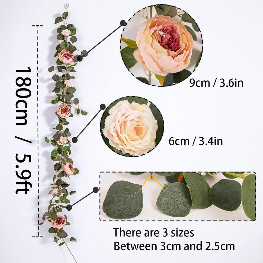 4pcs Set of Artificial Peony Garlands Made of Eucalyptus Leaves and Plastic Artificial Vines, Used for Decoration and Festivals