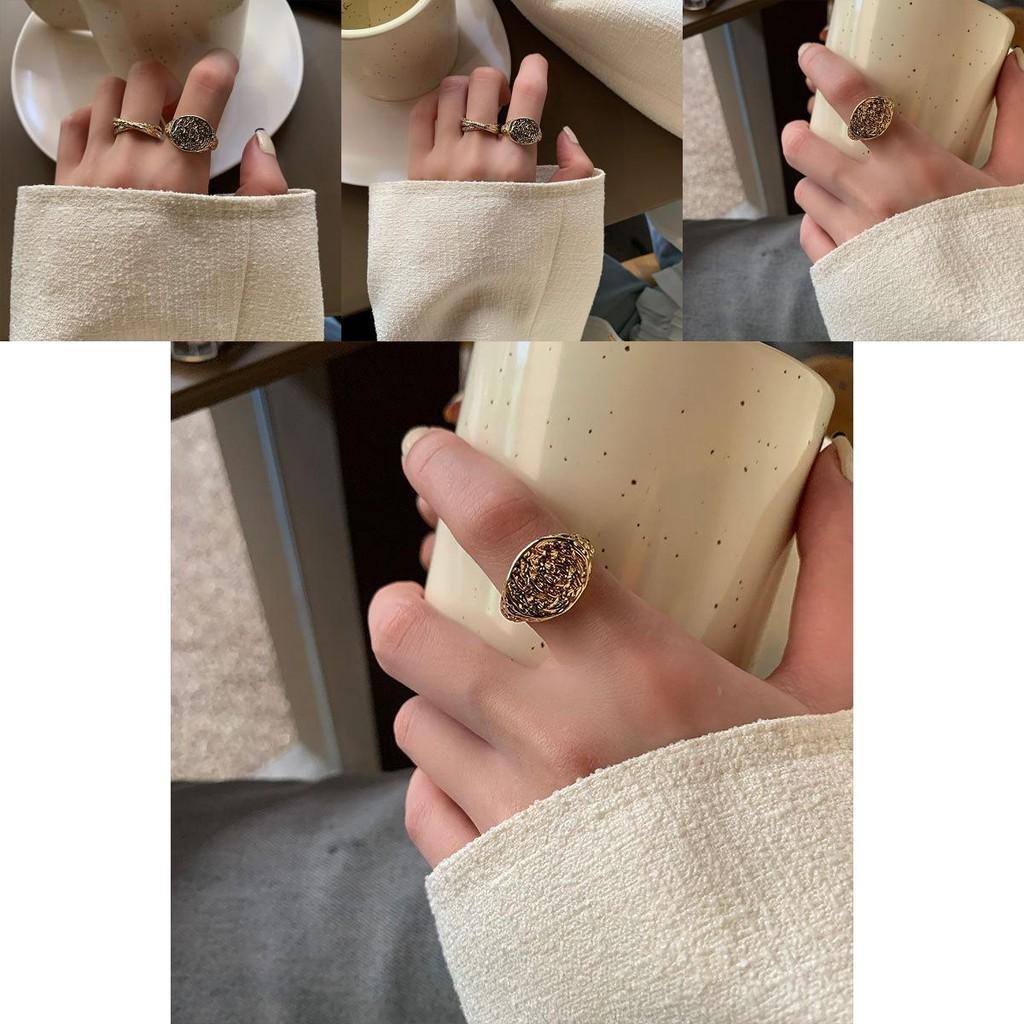 Винтажное геометрическое открытое регулируемое кольцо с текстурированной метеоритной поверхностью для элегантной моды