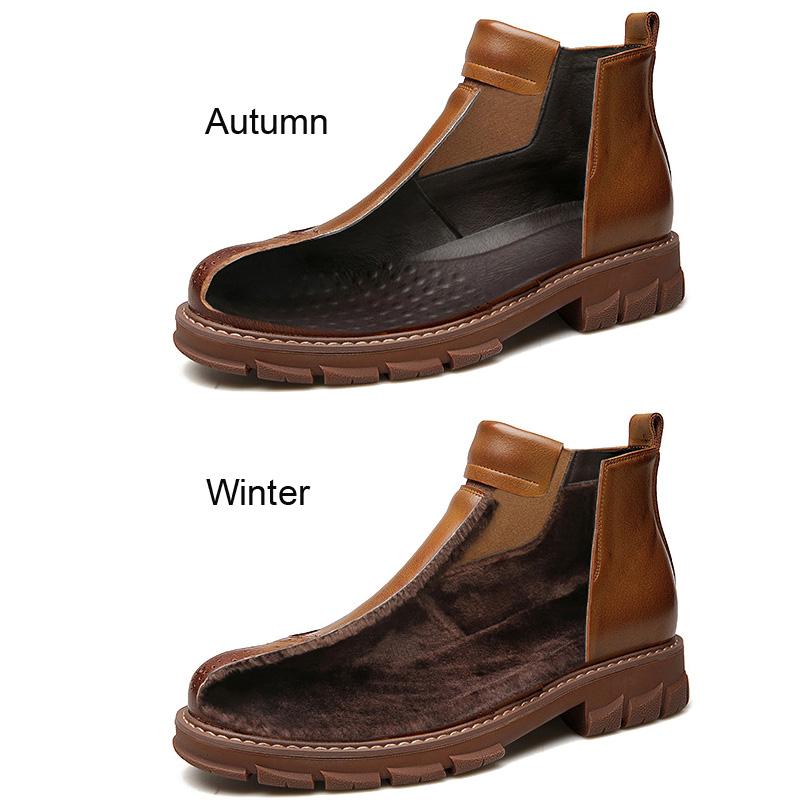 Ручная работа Плюс С Мехом Мужские Ботинки Челси Из Натуральной Кожи Высокого Качества Ретро Броги Туфли На Платформе Водонепроницаемые Ботинки Для Мужчин