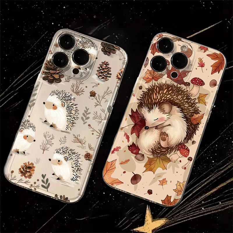 Осенний Милый Дизайн с Ежиком Прозрачный Чехол для Телефона Для Samsung Galaxy S25 S24 Ultra S23 FE S22 Plus A16 A36 A56 A55 A54 A53 A35