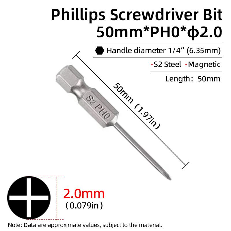 1PC Phillips Screwdriver Bits Cross Head Magnetic Screwdrivers PH00 PH1 PH2 S2 Alloy Steel Hex Shank Hand Tools 50/75/100/150mm