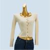 Sweet Solid Color Knitwear Female Spring Autumn Short Silm Slim Looking Square Collar Long Sleeve All-Matching Base Cardigan Top