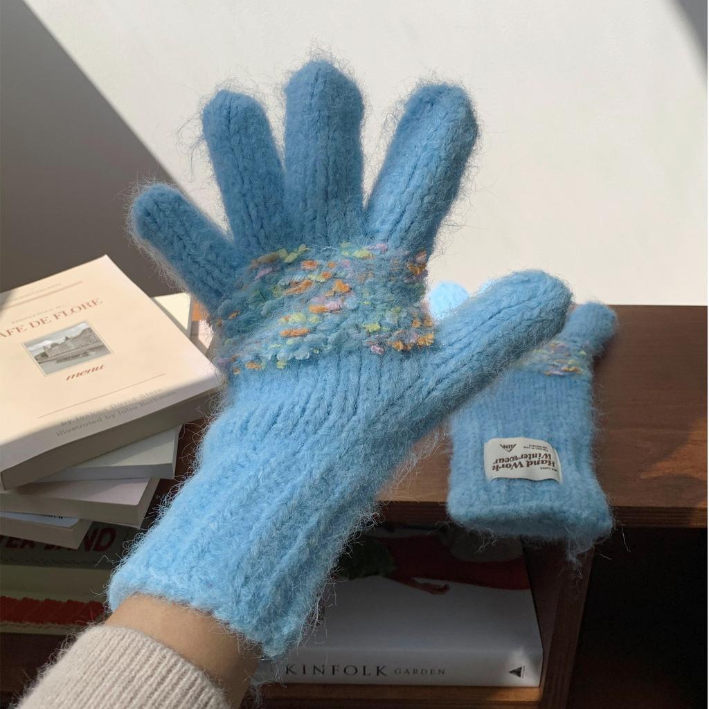 Японские и корейские вязаные перчатки, маленькие, свежие и милые, теплые шерстяные перчатки для женщин на осень и зиму, милые однотонные