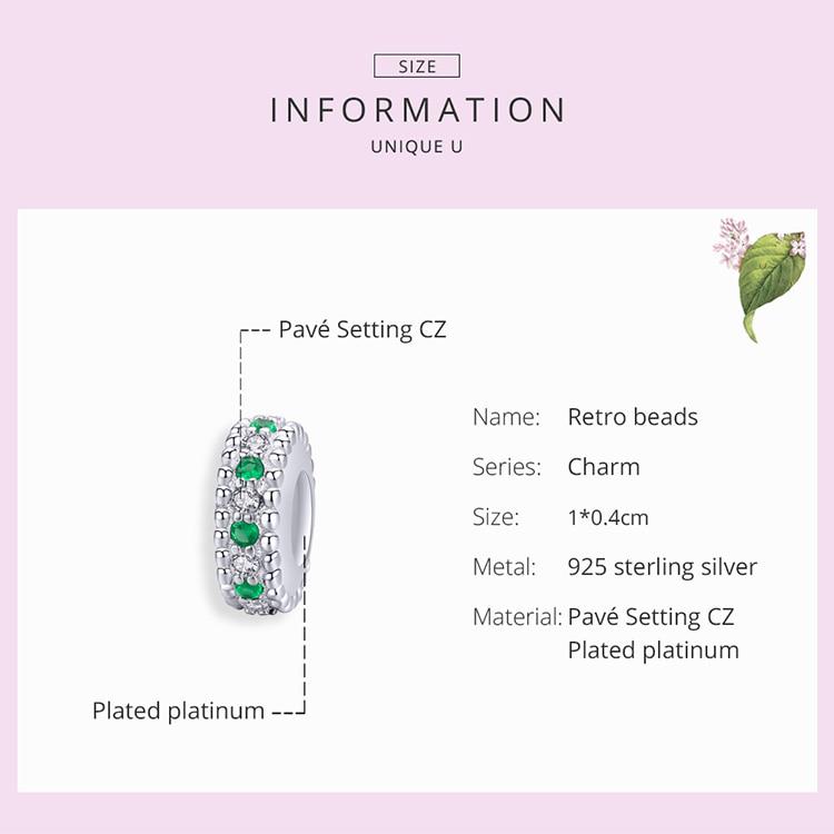 BAMOER Sparkling Emerald Round Charms 925 Sterling Silver Green Zircon Beads Fit Original Bracelet