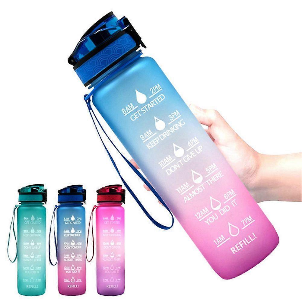 1L Water Bottle With Bounce Cover Time Scale Reminder Frosted Leakproof Cup For