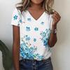 2025 New Women T-Shirt Simple Flower Print Plus Size Tee Summer Women's Clothing  Designer Short Sleeve Women V-Neck