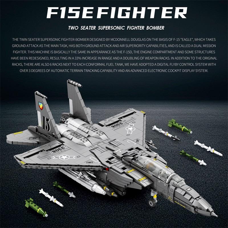 1897 ШТ. Истребитель-бомбардировщик F-15E Strike Eagle Строительные блоки Модель военного истребителя Кирпичики Настольное украшение Образовательная игрушка Подарки на день рождения