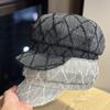 Octagonal Hat for Women Autumn Retro Diamond Plaid Beret Versatile Painter's Hat Slimming Down The Face