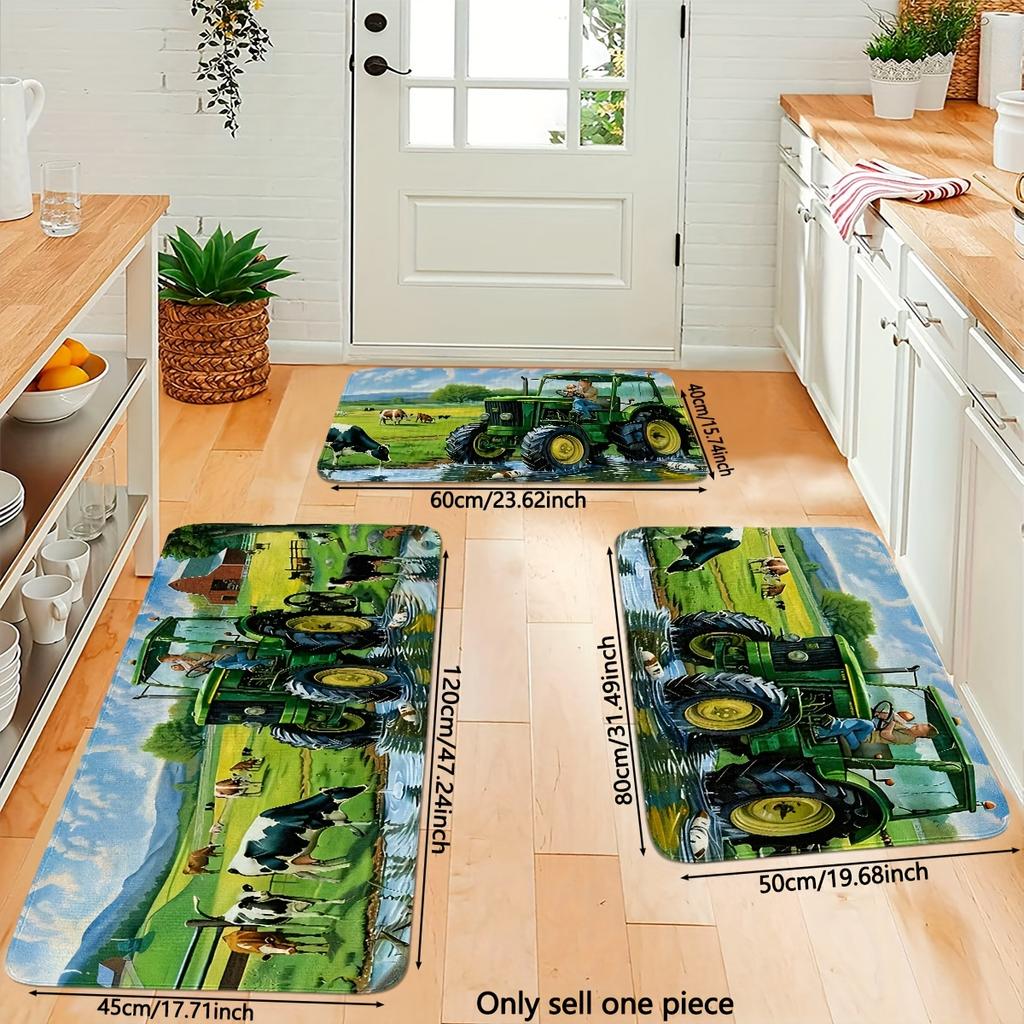 1Pcs Anti Fatigue Kitchen Rugs, Countryside Tractor Print Waterproof Non-Slip Thick Cushioned Kitchen Mat Heavy Duty Comfort Standing Mat for Kitchen