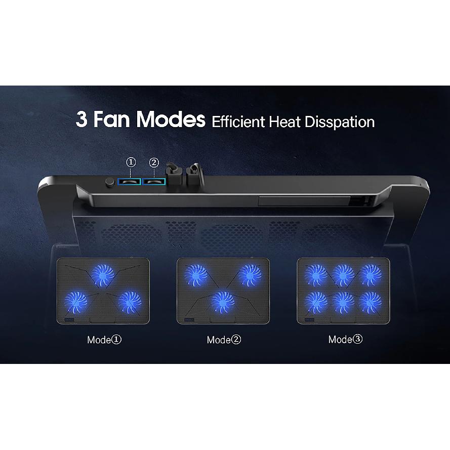 Coolcold 15.6-17.3inch Laptop Cooling Pad with 6 Quiet Fans,7 Height Wind Speed Adjustable,Laptop Cooer With Mobile Phone holder
