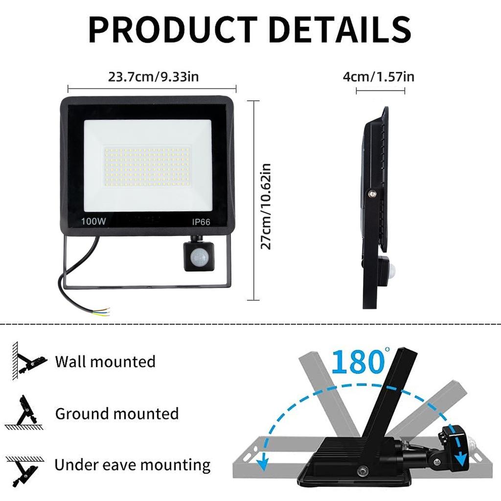 100W LED Garden Flood Light 220V 240V Waterproof PIR Motion Sensor Floodlight Lamps Outdoor Wall Lamp Flood Light Spotlight