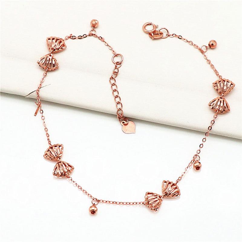 Фиолетовый Золотой Ракушечный Полый Браслет на Лодыжку Покрытый Розовым Золотом Гладкий Круглый Бисерный Сплайсинг Веерный Браслет на Лодыжку Украшение