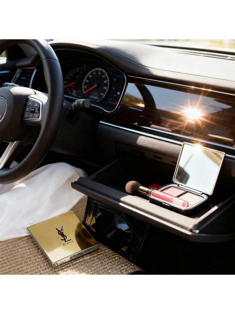 Портативное одностороннее золотое зеркало для макияжа YSL, с черным глянцевым кожаным чехлом, Подарок для девушек и женщин.