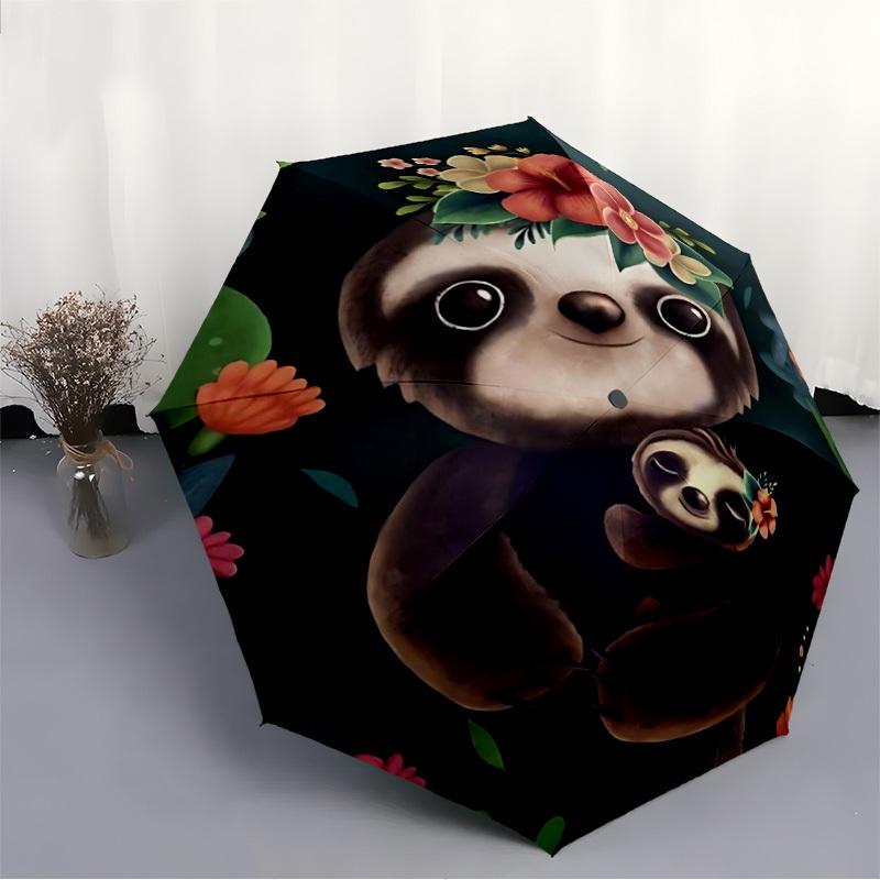 1pc Sloth Floral Automatic Open/Close Umbrella, Portable Folding Umbrella for Travel, Themed Events005