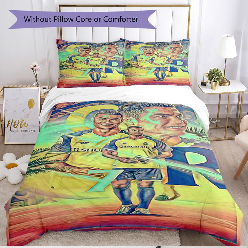 3pcs Duvet Cover Set (1*Duvet Cover + 2*Pillowcase, Without Core), football star Print Soft All‑Season Bedding Set, Home Bedroom Decor Gift