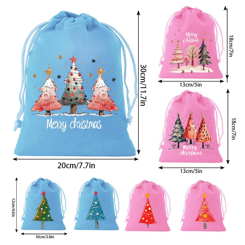 Velvet Christmas Bags With Drawstring - 7Pcs For Wrapping Christmas Party Favors Or Gifts For Friends, Children, Customers