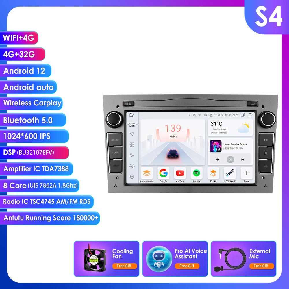 OSSURET Intelligent 8G 128G Android 12 Car Radio For Opel Astra H J 2004 Vectra Vauxhall Antara Zafira Corsa C D Vivaro Meriva 4G Carplay GPS Player