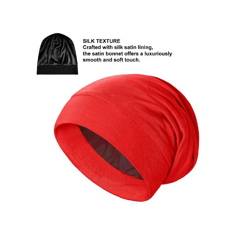 Women's Satin Bonnet Sleep Cap, Luxury Silk Satin Lined Night Hat, Anti-Frizz Hair Cover for Sleeping, Soft & Breathable Black B