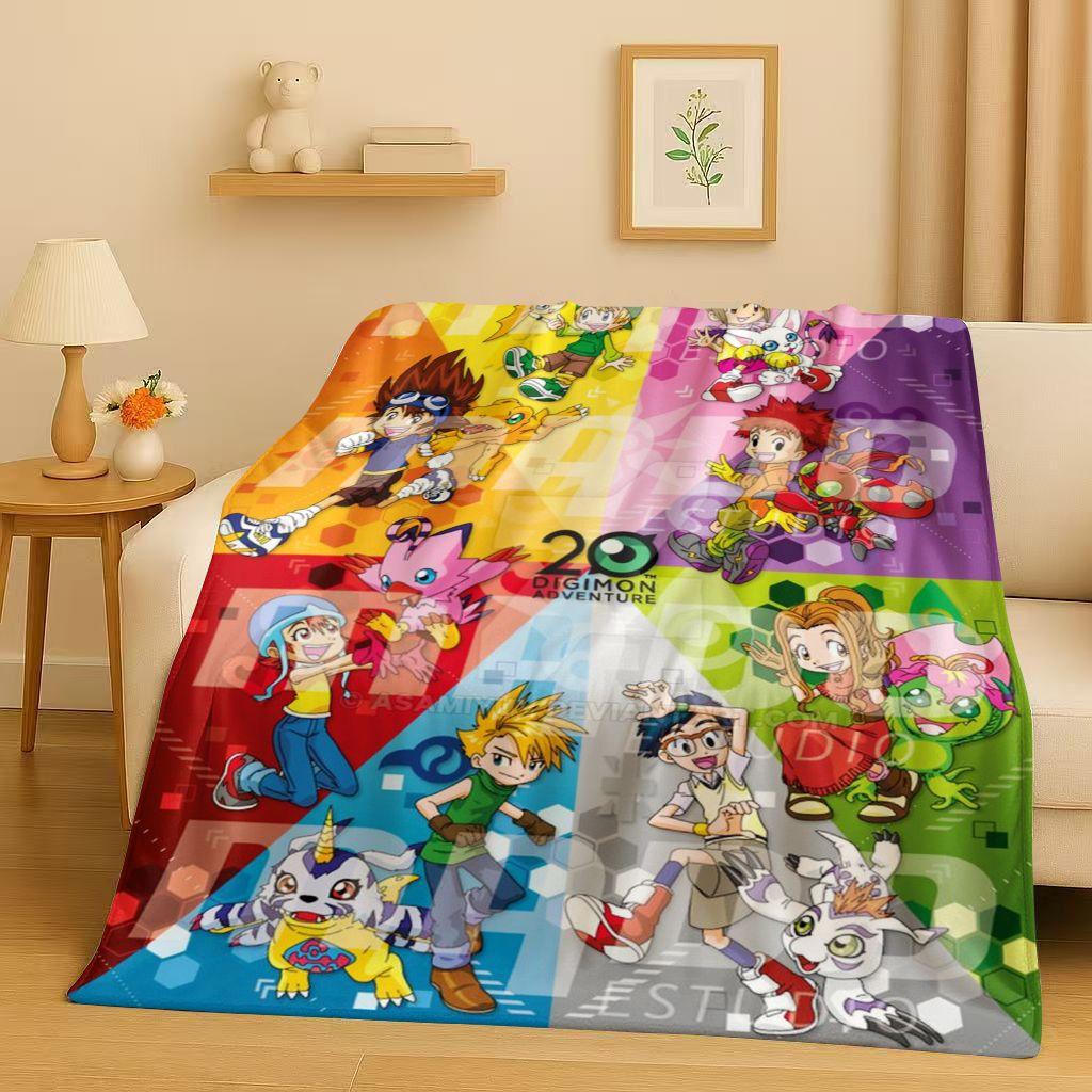 Retro Cartoon Digimon Adventure Angemon Flannel Blanket,Soft Warm Plush Throw for Home Bedroom Bed Sofa Cover Picnic Office Kids