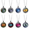 Dragon Eyes Necklace Round Clear Glass Cabochon Pendant Zinc Alloy Evil Eye Necklace Handmade Jewelry for Women Men Gifts