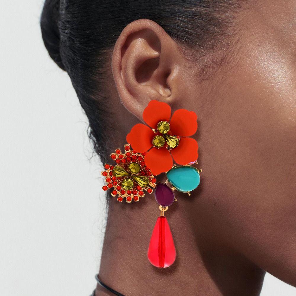Vintage Resin Flower Earrings Beads Women Earrings Water Droplet Long Earrings  Daily Wear