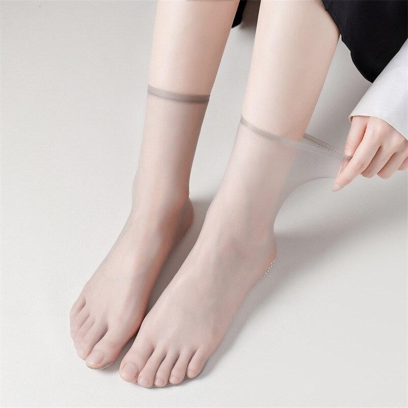 Summer Women Socks Ultra-thin Transparent Elastic Nylon Long Socks Women Silicone Anti-slip Seamless Ice Silk Middle Tube Socks
