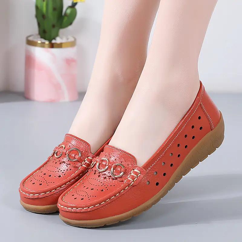 Women Shoes Flats Wedges Slip On Casual Genuine Leather Loafers