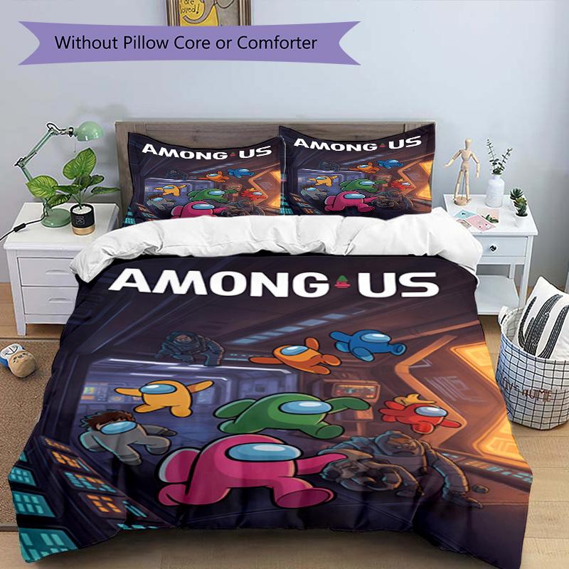 3pcs Duvet Cover Set (1*Duvet Cover + 2*Pillowcase, Without Core), Among Us Print Bedding Set, Bedroom Decor, All‑Season, Birthday Gift